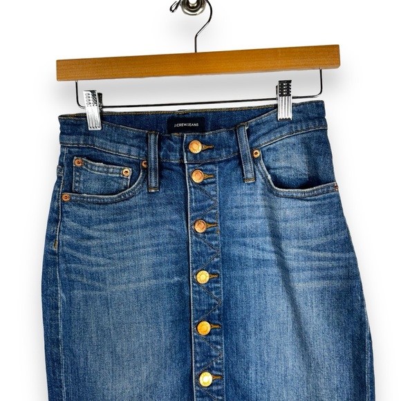 J Crew Jeans Button Front Denim Knee Length Skirt, Medium Wash, Size 24/00 - Picture 3 of 10